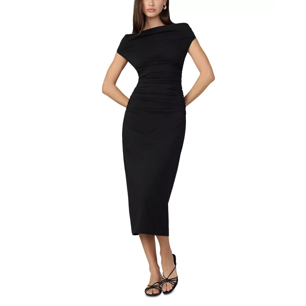 Joe's Jeans The Mia Midi Dress Womens Large Black Ruched Off The Shoulder RED210